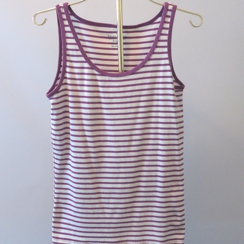 Faded Glory Womens XXL Purple White Striped Ribbed Organic Cotton Spandex Tank